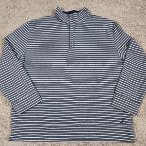 Nautica Men's Grey and White Striped 3/4 Zip-Up Sweater Size XL